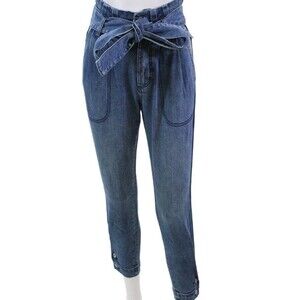 Something Navy Womens Cotton Denim Belted High-Rise Jeans Blue Size 8 Fantastic